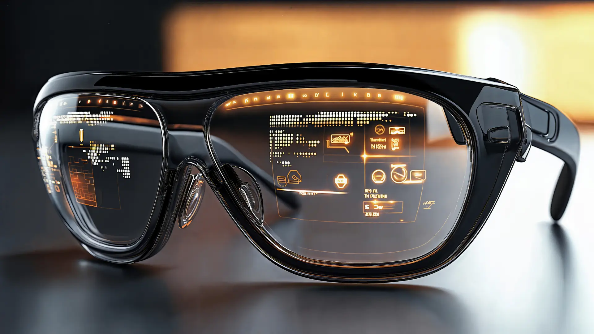 A pair of AI glasses with projected images on the lenses